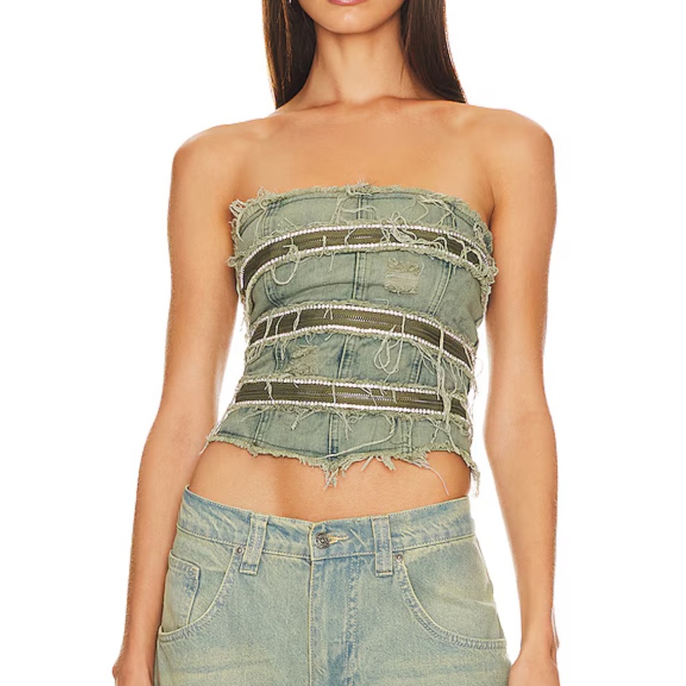 Jaded London- Zip Diamante Denim Corset